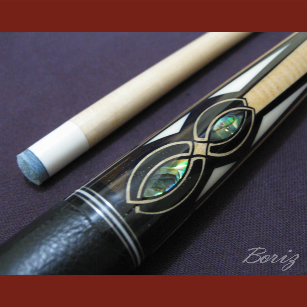 Boriz Billiards Smooth Black Leather Grip Pool Cue Stick Original Inlay Artwork #BCC023