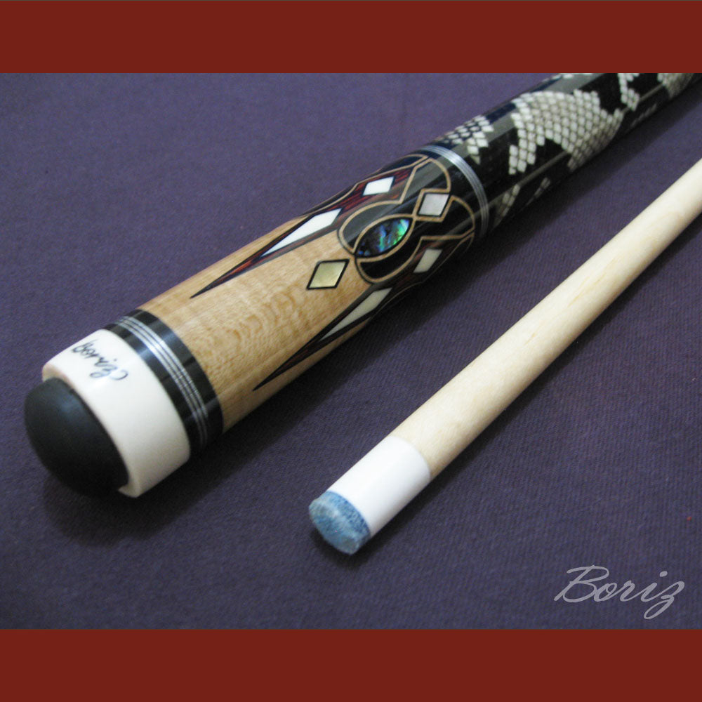 Boriz Billiards Laminated Snake Skin Grip Pool Cue Stick Original Inlay Artwork #BCC024