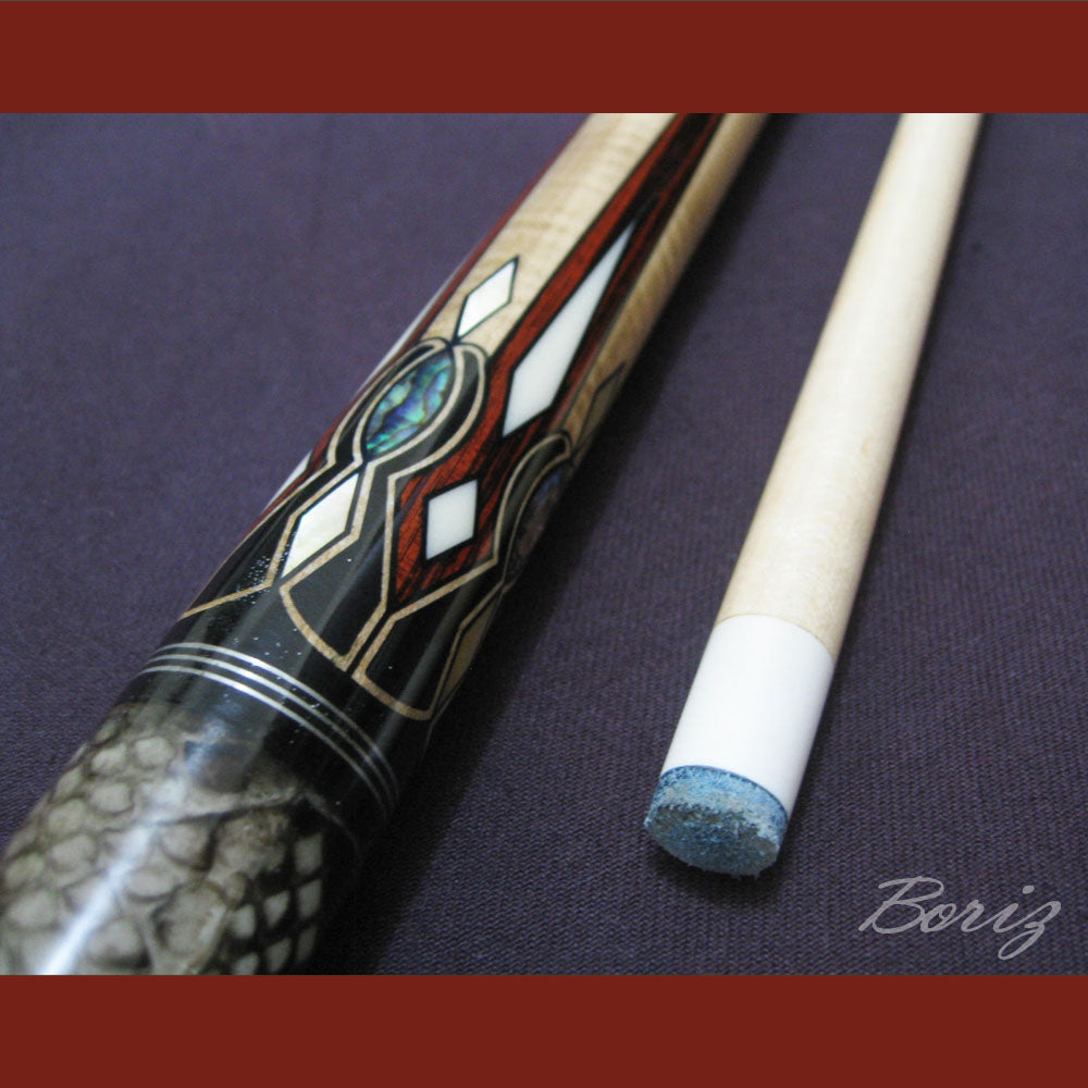 Boriz Billiards Laminated Snake Skin Grip Pool Cue Stick Original Inlay Artwork #BCC024