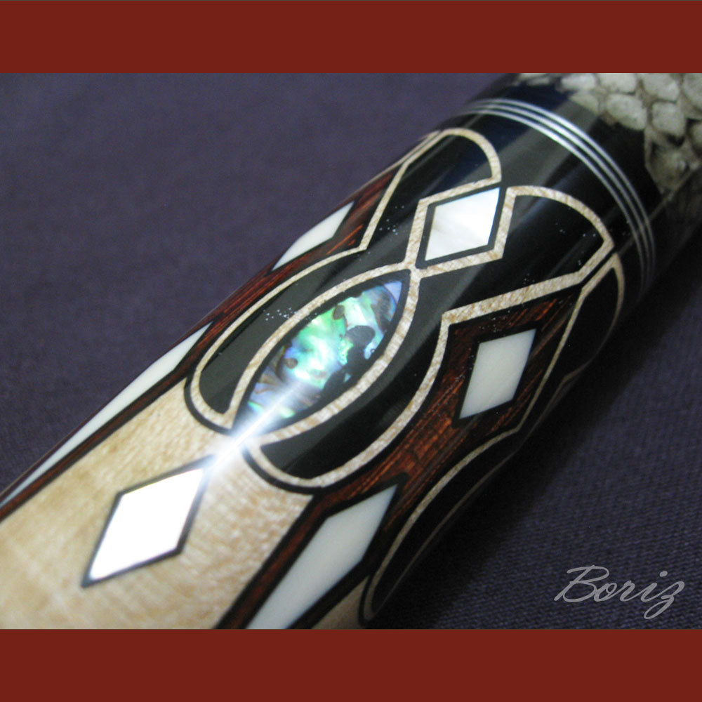 Boriz Billiards Laminated Snake Skin Grip Pool Cue Stick Original Inlay Artwork #BCC024
