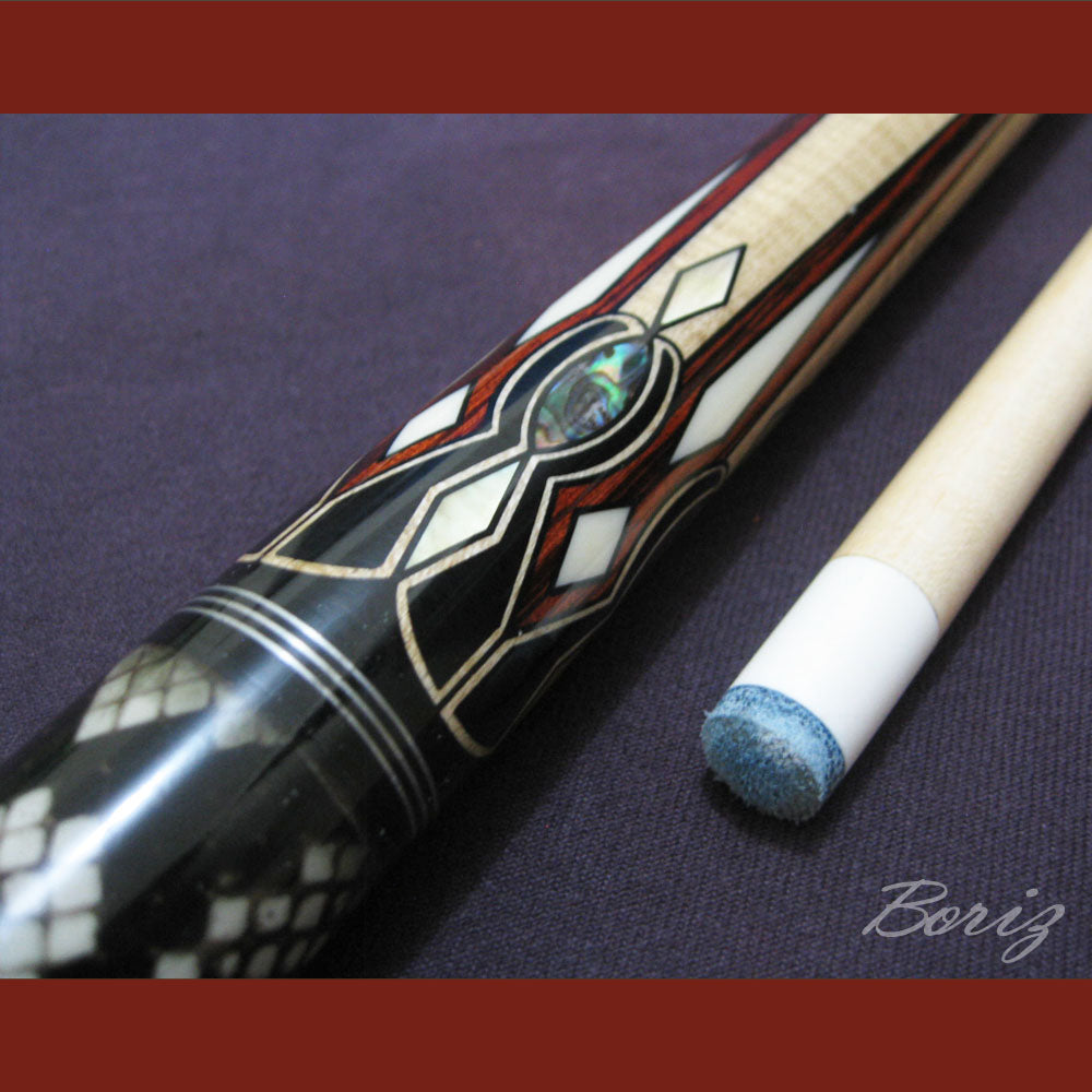 Boriz Billiards Laminated Snake Skin Grip Pool Cue Stick Original Inlay Artwork #BCC024