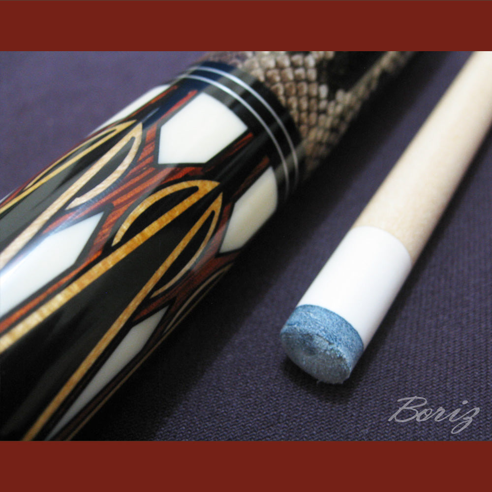 Boriz Billiards Laminated Snake Skin Grip Pool Cue Stick Original Inlay Artwork #BCC025