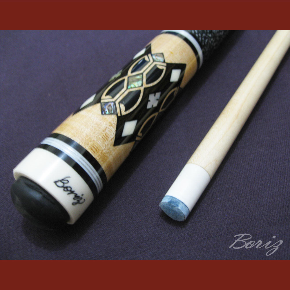 Boriz Billiards Black Linen Wrap Grip Pool Cue Stick Original Inlay Artwork #BCC026