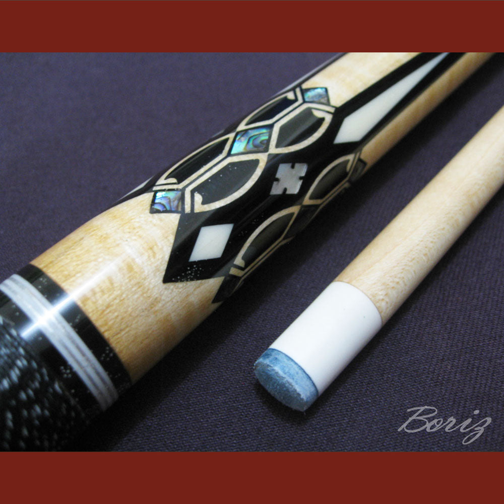 Boriz Billiards Black Linen Wrap Grip Pool Cue Stick Original Inlay Artwork #BCC026