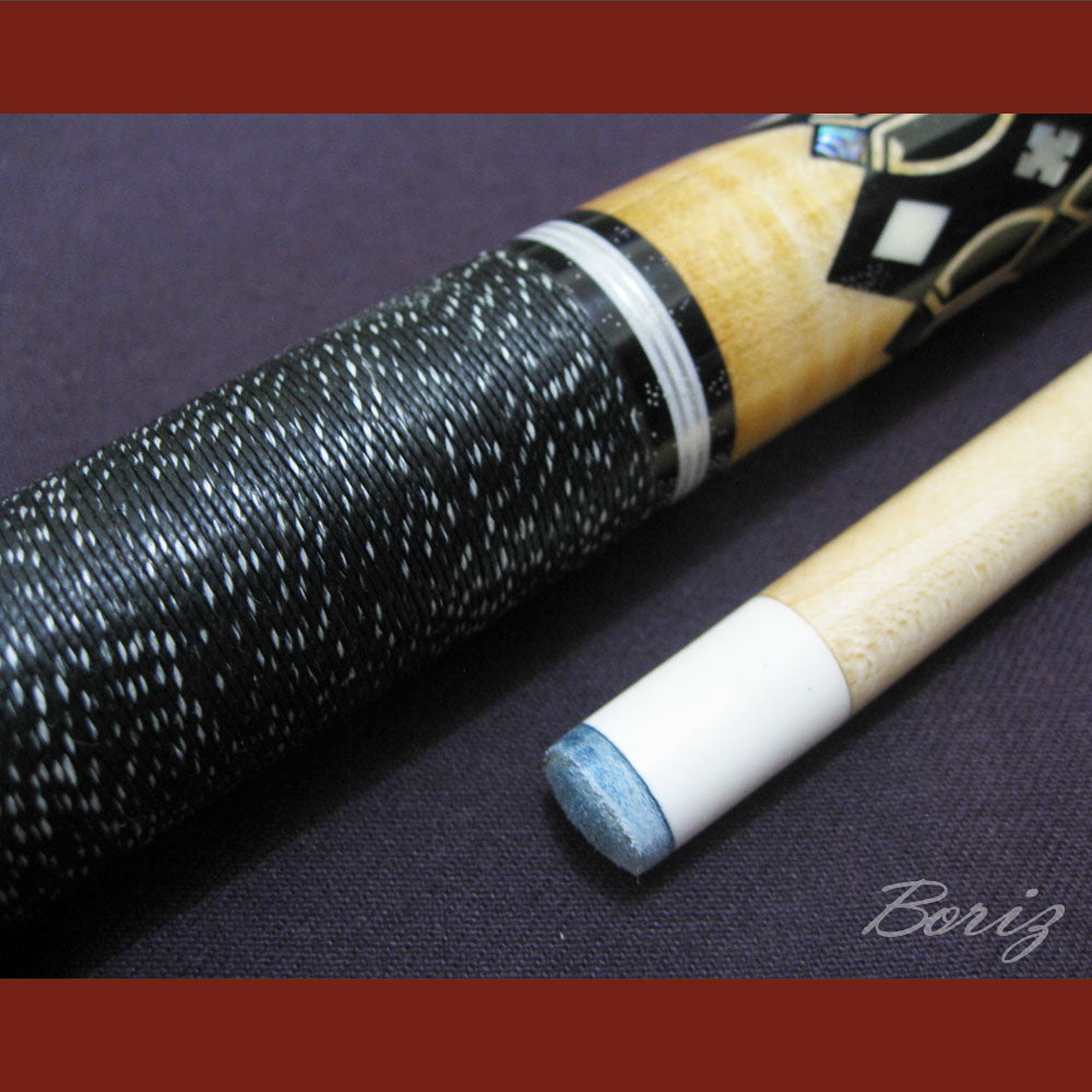 Boriz Billiards Black Linen Wrap Grip Pool Cue Stick Original Inlay Artwork #BCC026