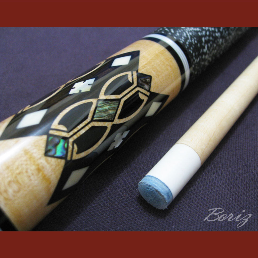 Boriz Billiards Black Linen Wrap Grip Pool Cue Stick Original Inlay Artwork #BCC026