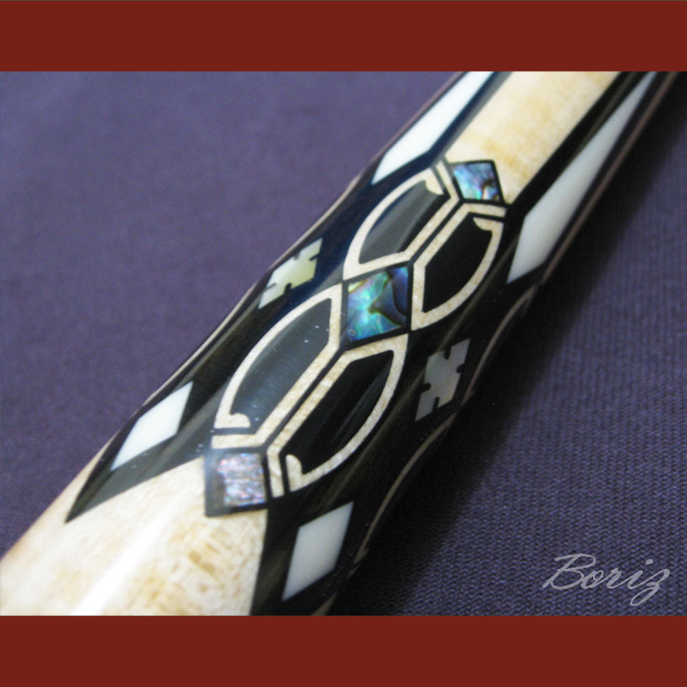 Boriz Billiards Black Linen Wrap Grip Pool Cue Stick Original Inlay Artwork #BCC026