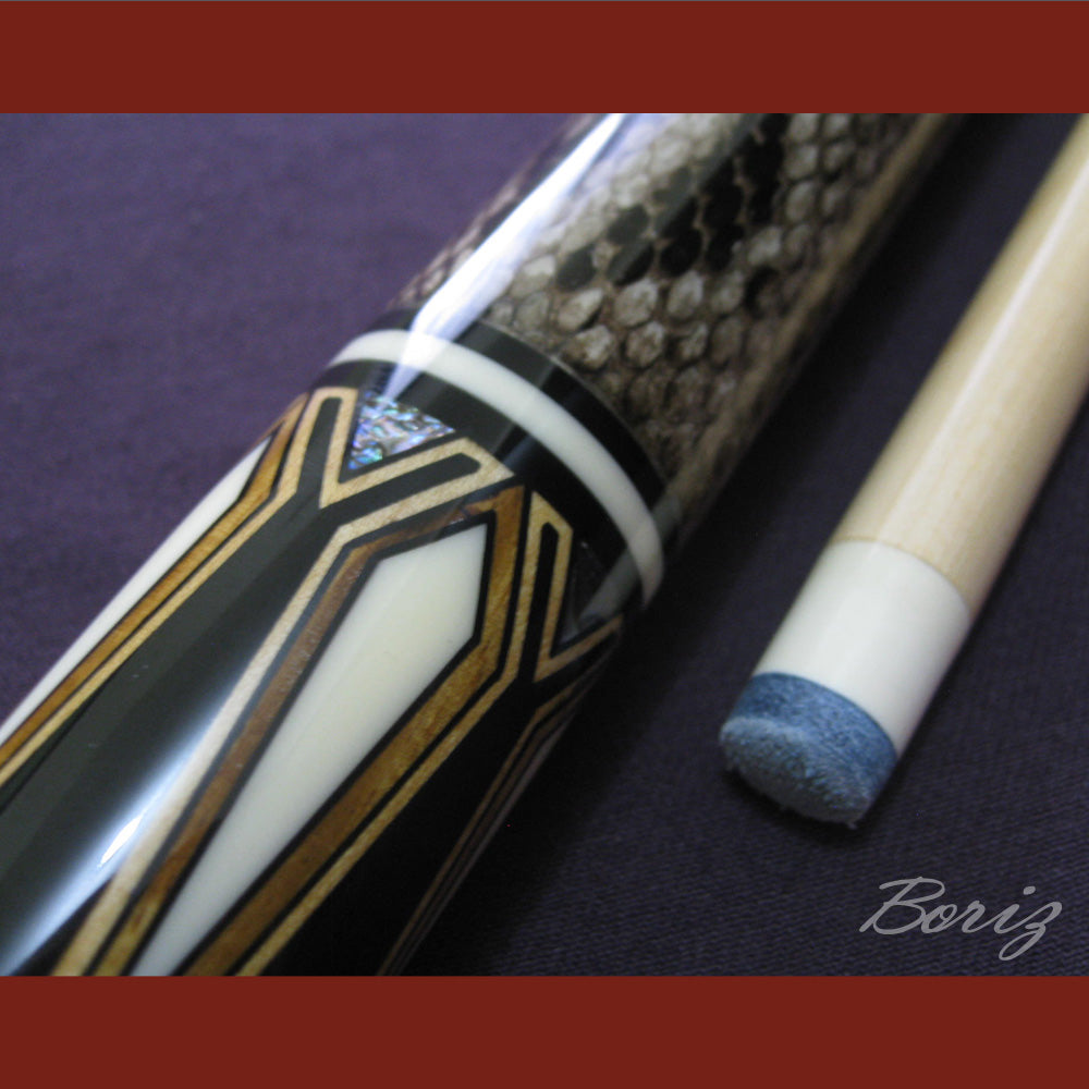 Boriz Billiards Laminated Snake Skin Grip Pool Cue Stick Original Inlay Artwork #BCC028