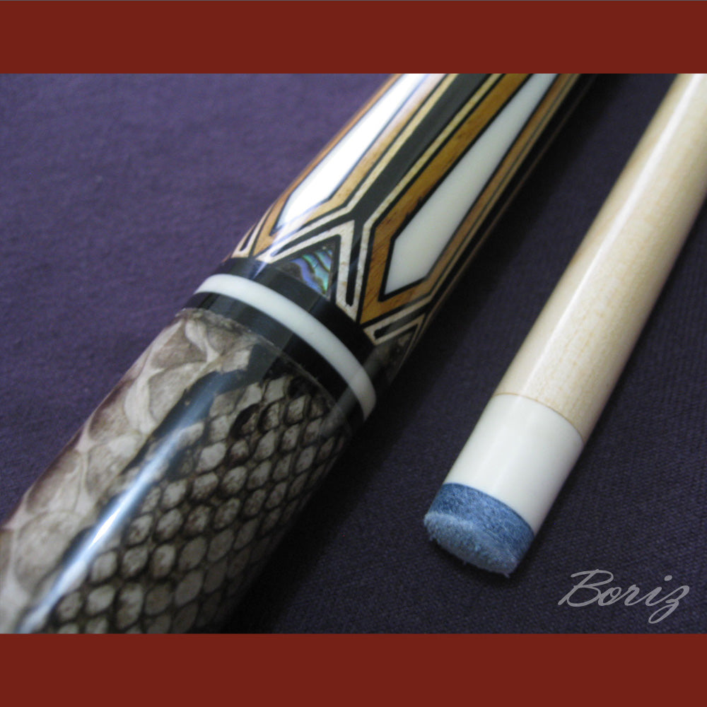 Boriz Billiards Laminated Snake Skin Grip Pool Cue Stick Original Inlay Artwork #BCC028