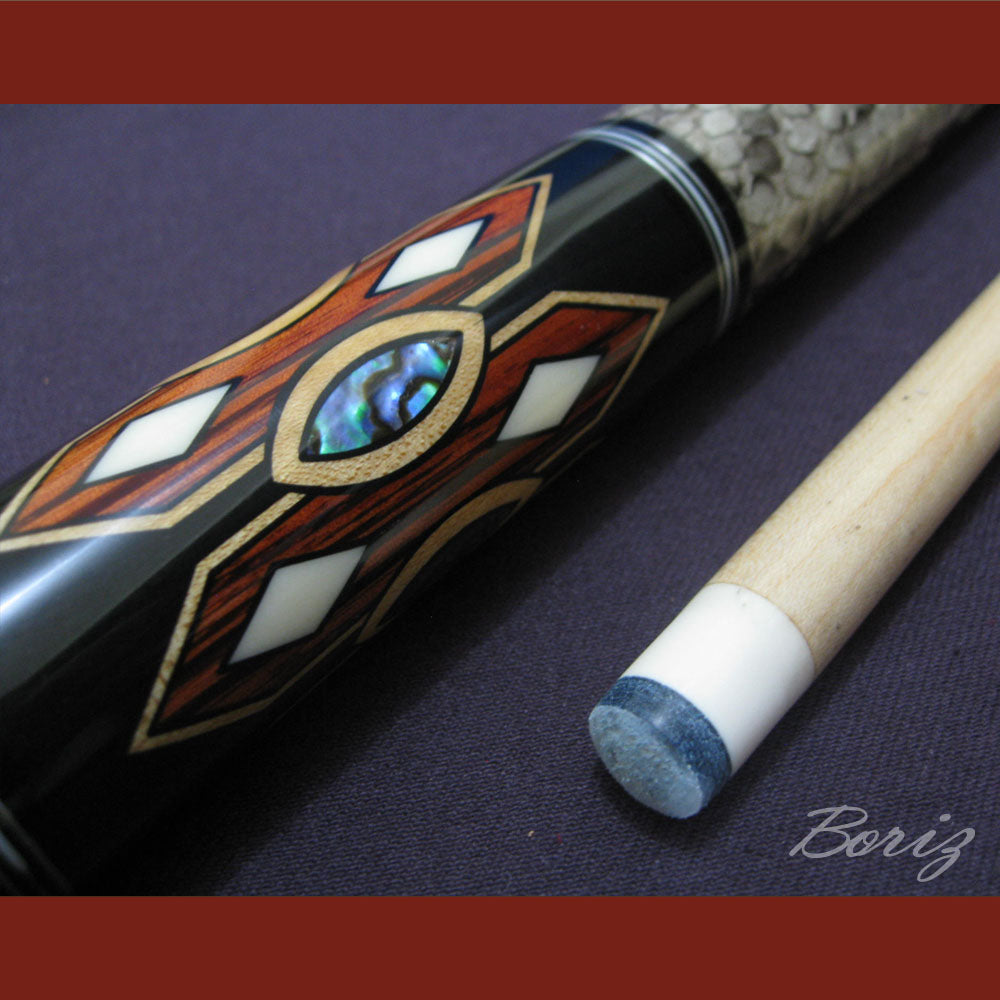 Boriz Billiards Laminated Snake Skin Grip Pool Cue Stick Original Inlay Artwork #BCC031