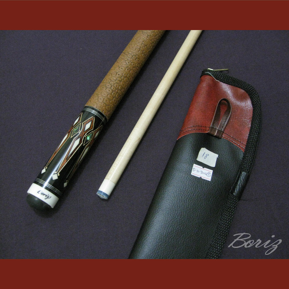 Boriz Billiards Brown Snake Skin Leather Grip Pool Cue Stick Original Inlay Artwork #BCC032