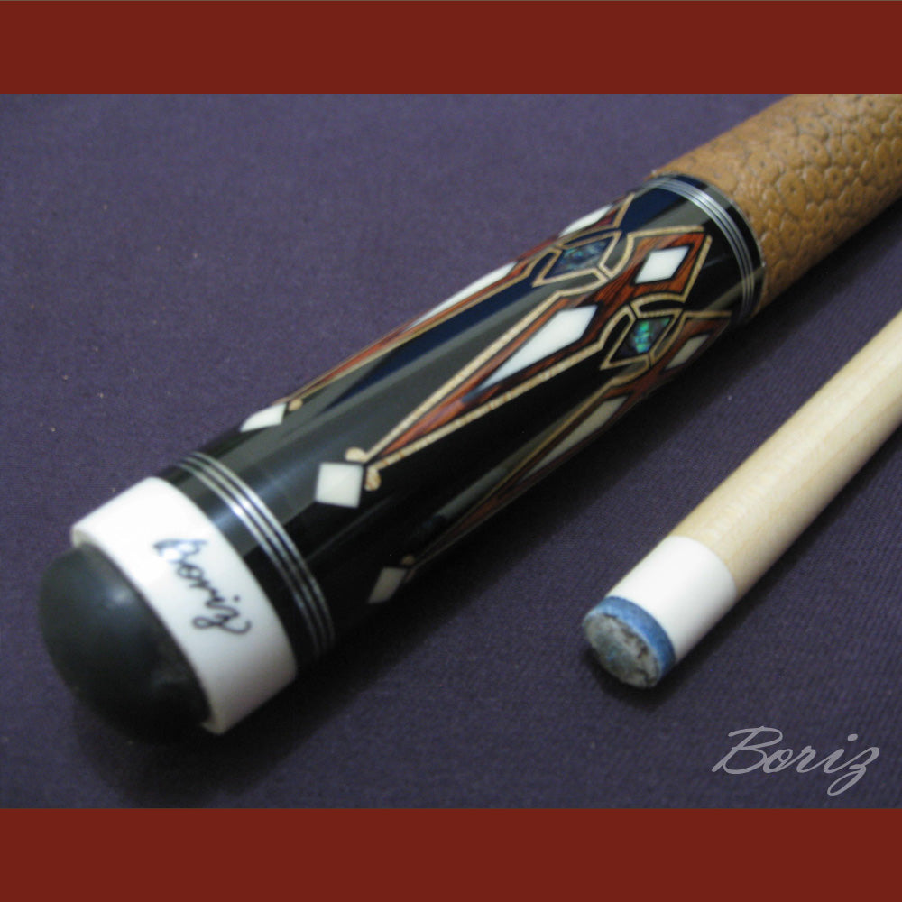 Boriz Billiards Brown Snake Skin Leather Grip Pool Cue Stick Original Inlay Artwork #BCC032