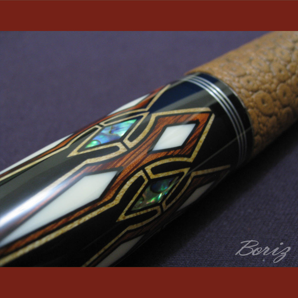 Boriz Billiards Brown Snake Skin Leather Grip Pool Cue Stick Original Inlay Artwork #BCC032