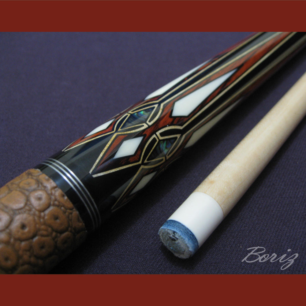 Boriz Billiards Brown Snake Skin Leather Grip Pool Cue Stick Original Inlay Artwork #BCC032