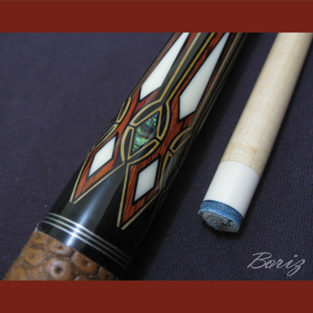 Boriz Billiards Brown Snake Skin Leather Grip Pool Cue Stick Original Inlay Artwork #BCC032