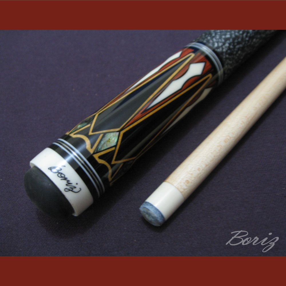 Boriz Billiards Black Linen Wrap Grip Pool Cue Stick Original Inlay Artwork #BCC033