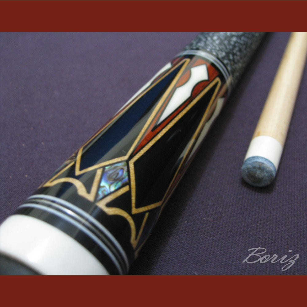 Boriz Billiards Black Linen Wrap Grip Pool Cue Stick Original Inlay Artwork #BCC033