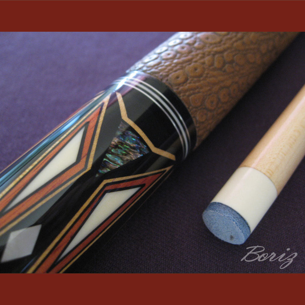 Boriz Billiards Brown Snake Skin Leather Grip Pool Cue Stick Original Inlay Artwork #BCC035