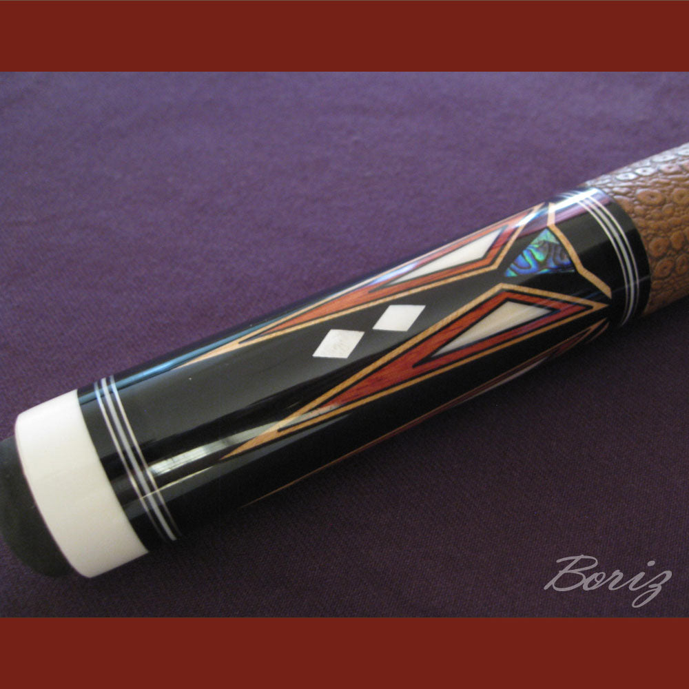 Boriz Billiards Brown Snake Skin Leather Grip Pool Cue Stick Original Inlay Artwork #BCC035