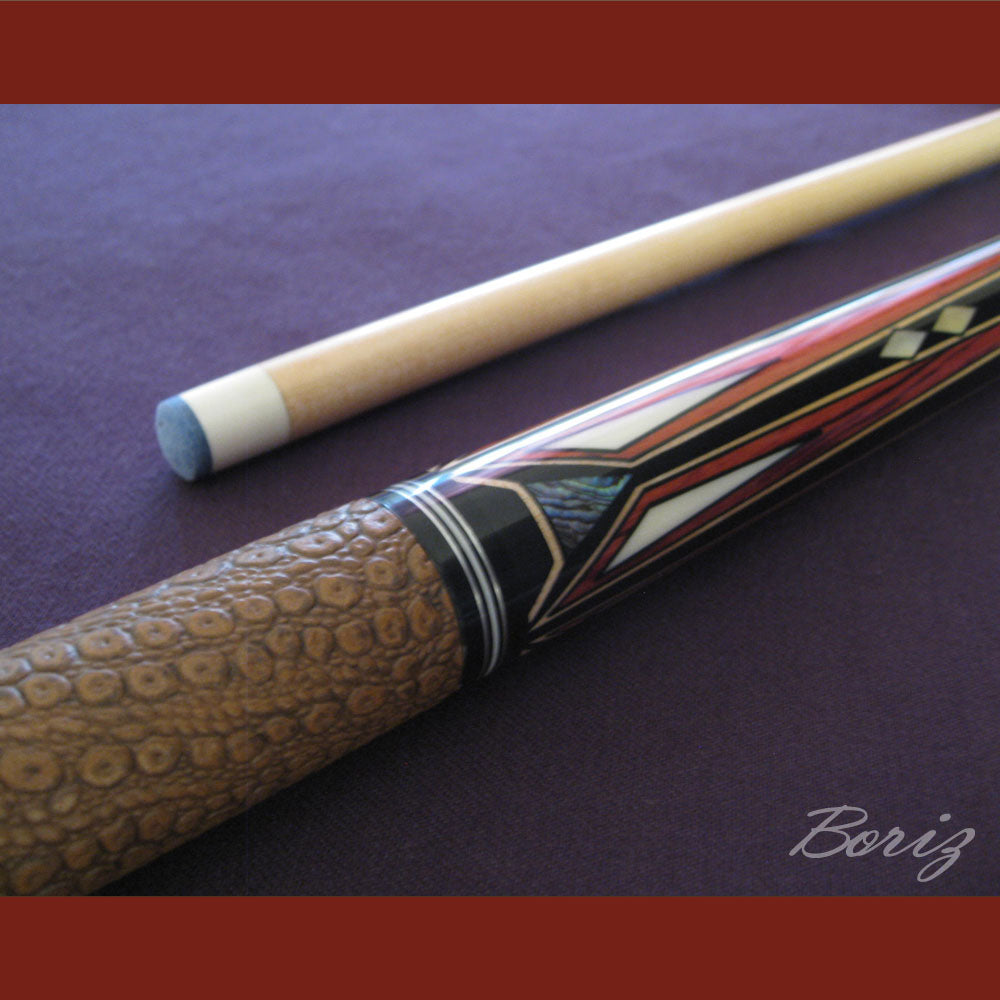 Boriz Billiards Brown Snake Skin Leather Grip Pool Cue Stick Original Inlay Artwork #BCC035