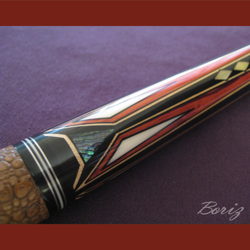 Boriz Billiards Brown Snake Skin Leather Grip Pool Cue Stick Original Inlay Artwork #BCC035