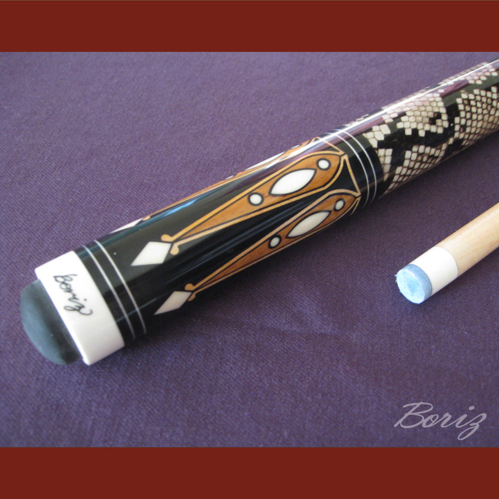 Boriz Billiards Laminated Snake Skin Grip Pool Cue Stick Original Inlay Artwork #BCC036