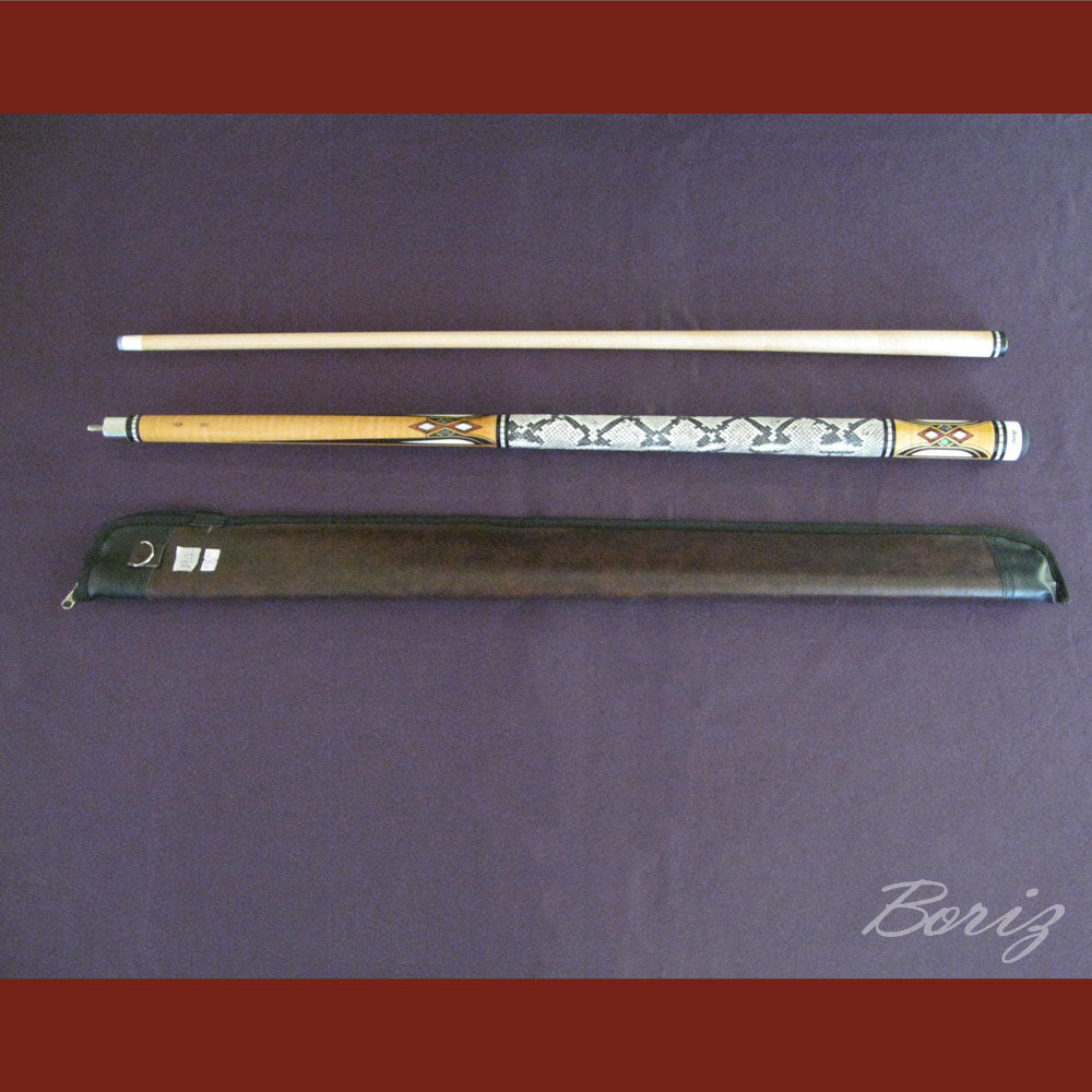 Boriz Billiards Raw Snake Skin Leather Grip Pool Cue Stick Original Inlay Artwork #BCC037
