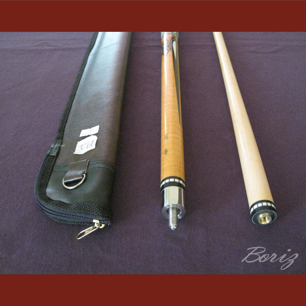 Boriz Billiards Raw Snake Skin Leather Grip Pool Cue Stick Original Inlay Artwork #BCC037
