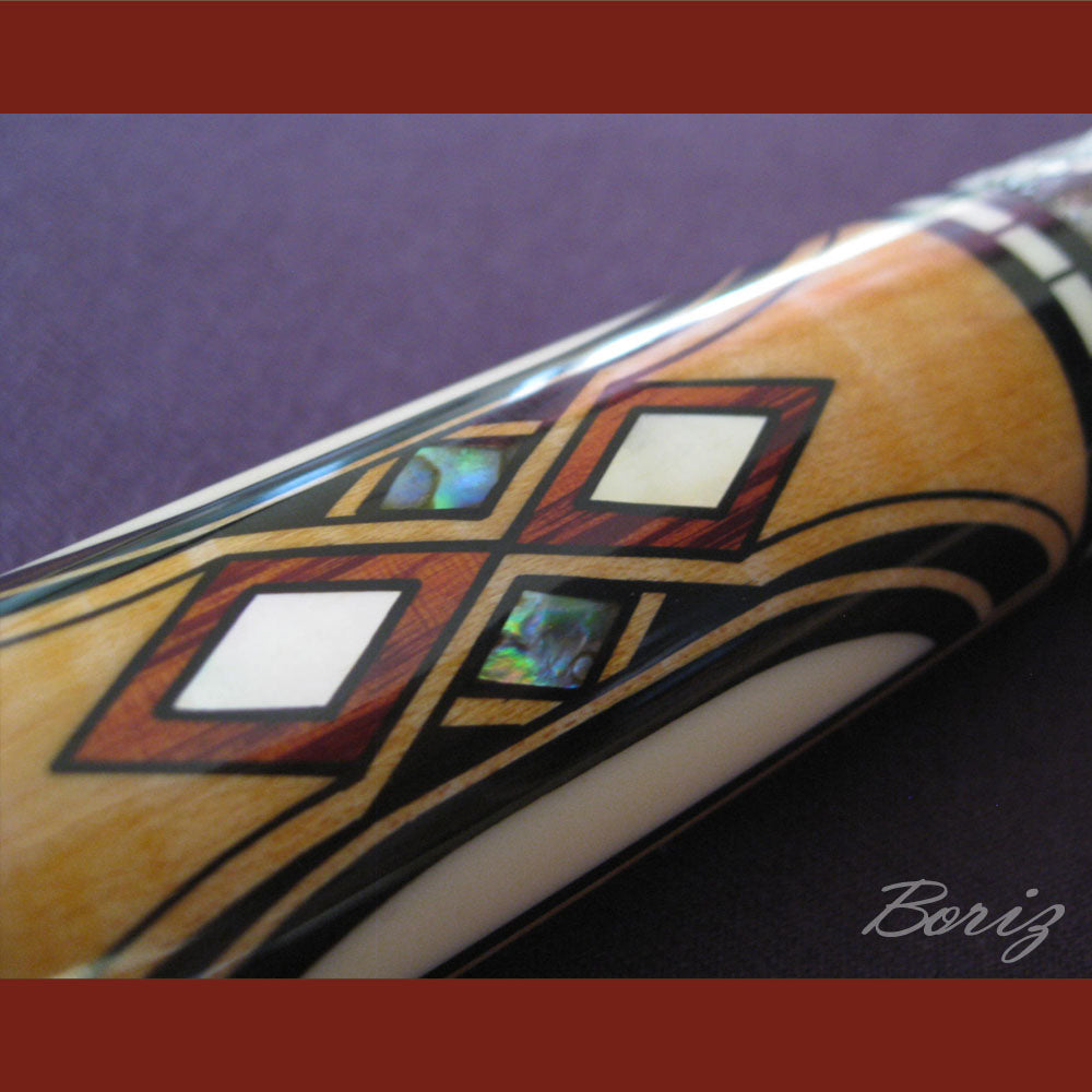 Boriz Billiards Raw Snake Skin Leather Grip Pool Cue Stick Original Inlay Artwork #BCC037