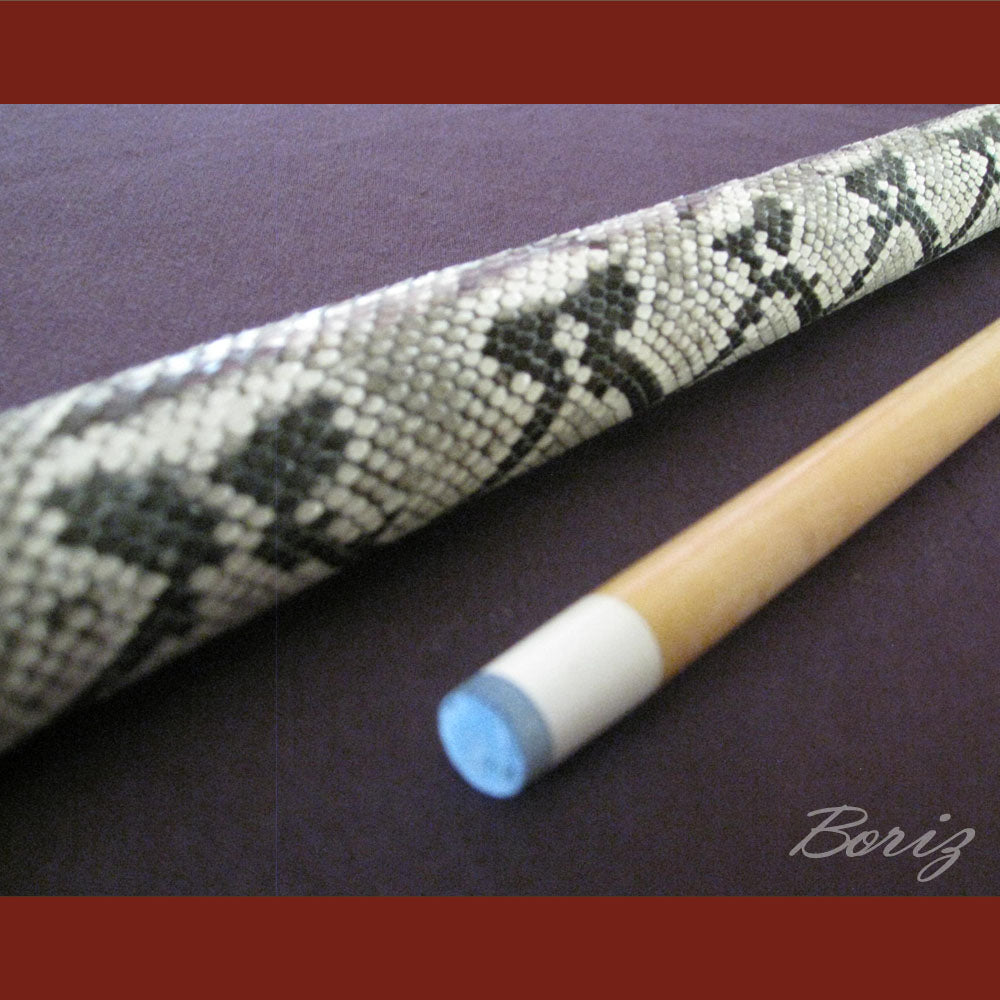 Boriz Billiards Raw Snake Skin Leather Grip Pool Cue Stick Original Inlay Artwork #BCC037