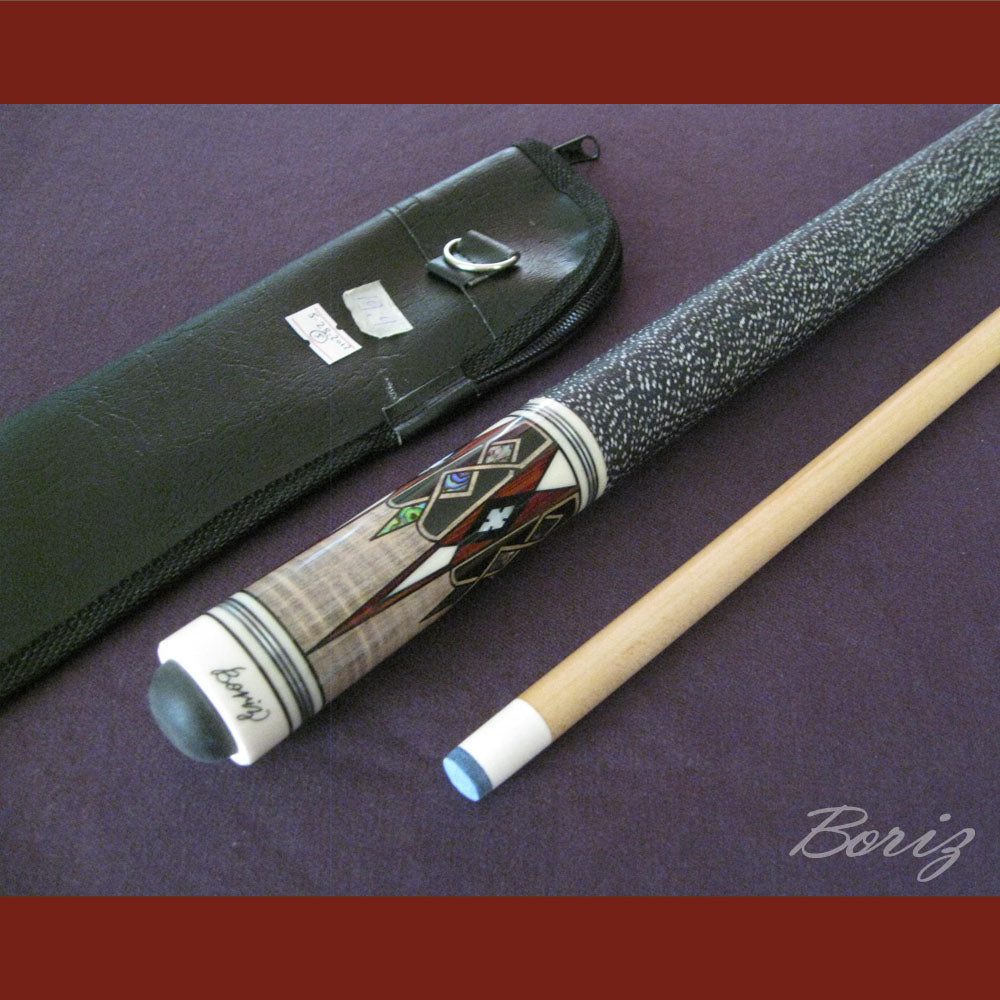 Boriz Billiards Black Linen Wrap Grip Pool Cue Stick Original Inlay Artwork #BCC039