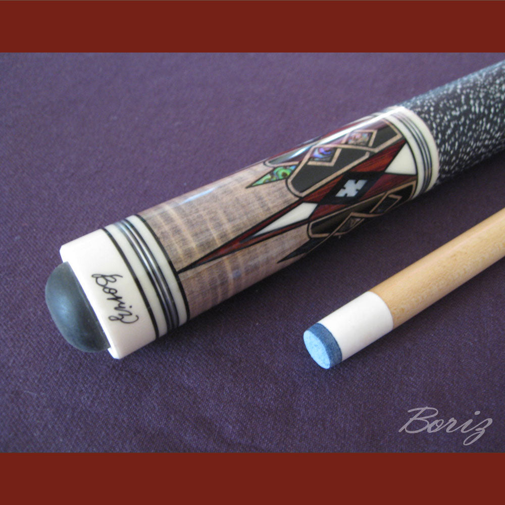 Boriz Billiards Black Linen Wrap Grip Pool Cue Stick Original Inlay Artwork #BCC039