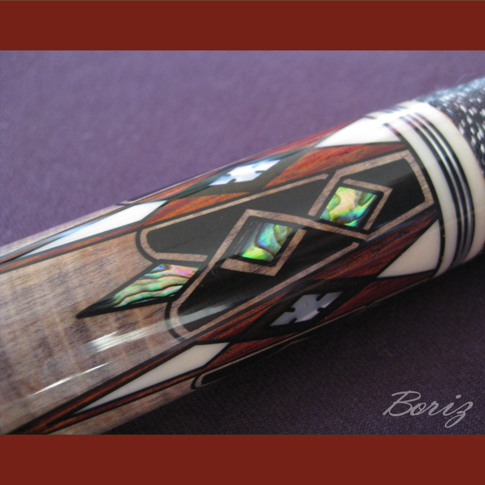 Boriz Billiards Black Linen Wrap Grip Pool Cue Stick Original Inlay Artwork #BCC039