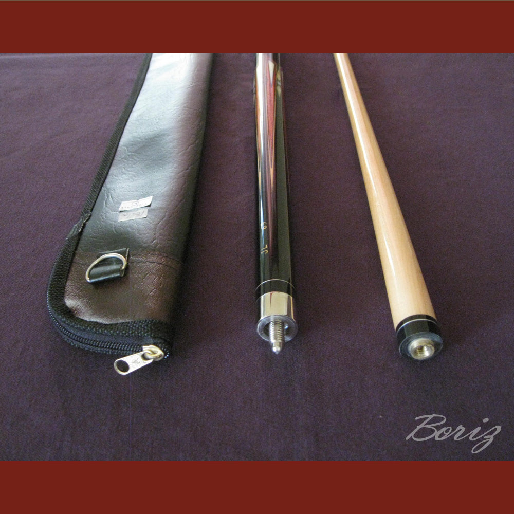 Boriz Billiards Smooth Black Leather Grip Pool Cue Stick Original Inlay Artwork #BCC040