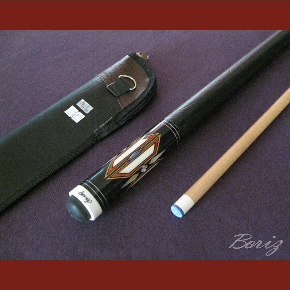 Boriz Billiards Smooth Black Leather Grip Pool Cue Stick Original Inlay Artwork #BCC040