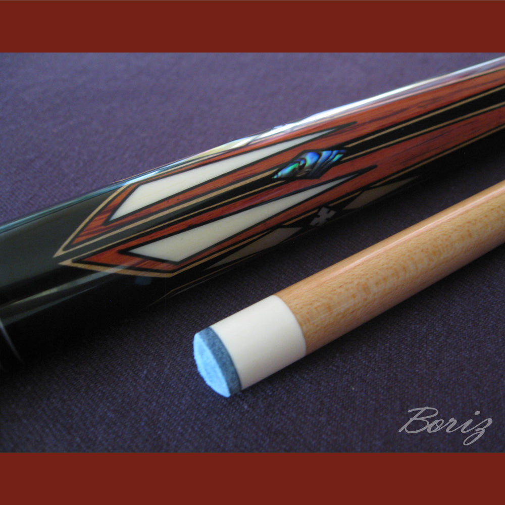 Boriz Billiards Smooth Black Leather Grip Pool Cue Stick Original Inlay Artwork #BCC040