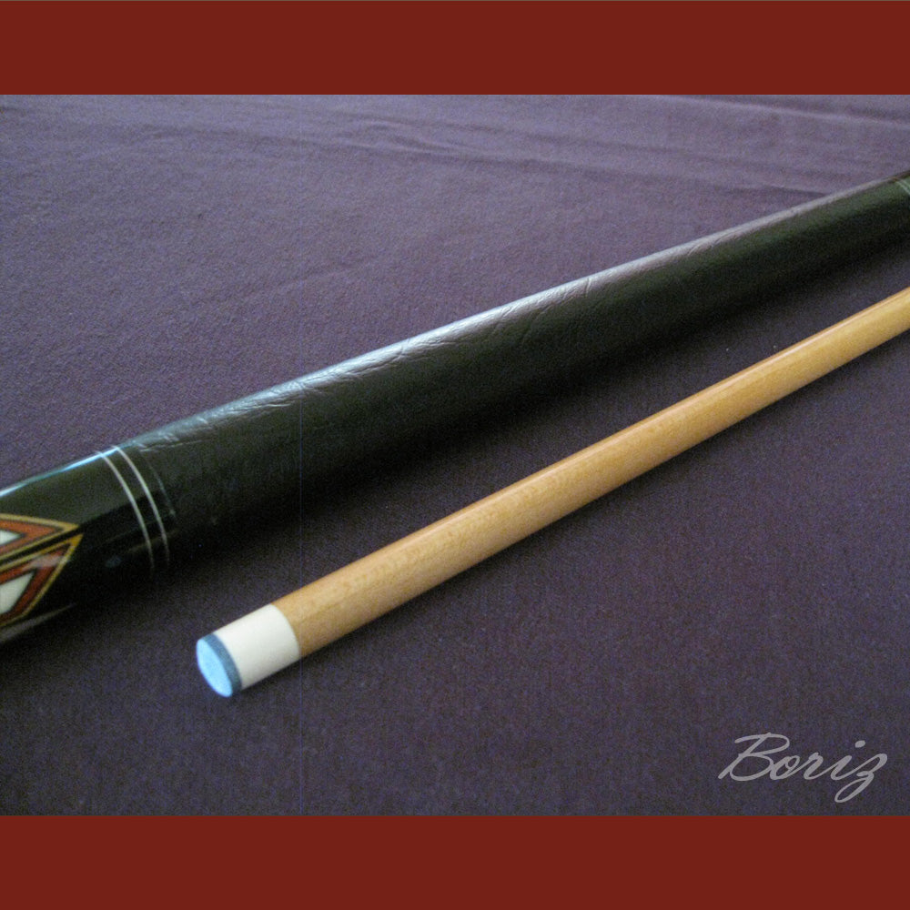 Boriz Billiards Smooth Black Leather Grip Pool Cue Stick Original Inlay Artwork #BCC040