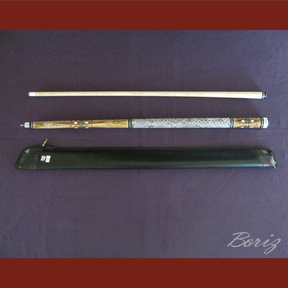 Boriz Billiards Raw Snake Skin Leather Grip Pool Cue Stick Original Inlay Artwork #BCC041