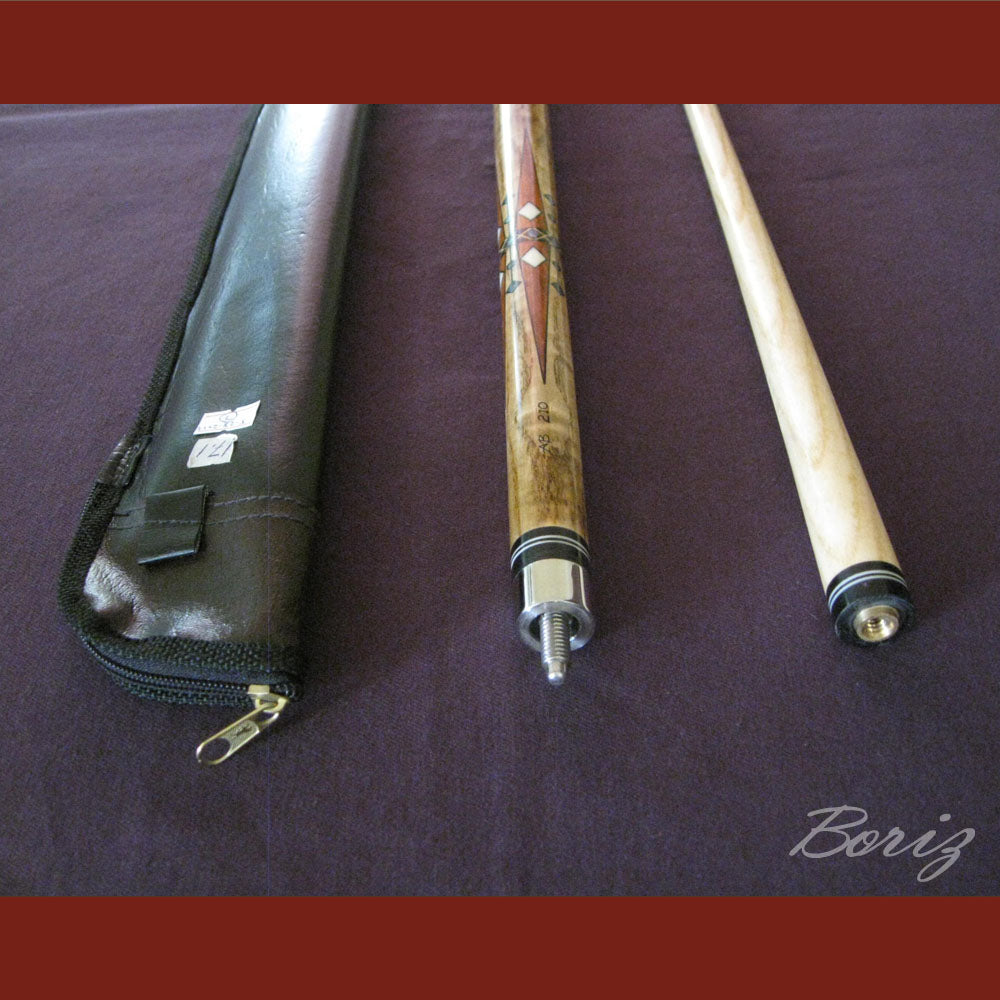 Boriz Billiards Raw Snake Skin Leather Grip Pool Cue Stick Original Inlay Artwork #BCC041