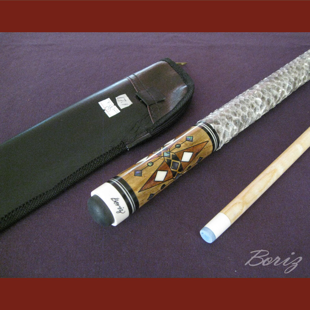 Boriz Billiards Raw Snake Skin Leather Grip Pool Cue Stick Original Inlay Artwork #BCC041