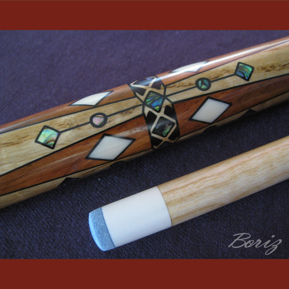 Boriz Billiards Raw Snake Skin Leather Grip Pool Cue Stick Original Inlay Artwork #BCC041