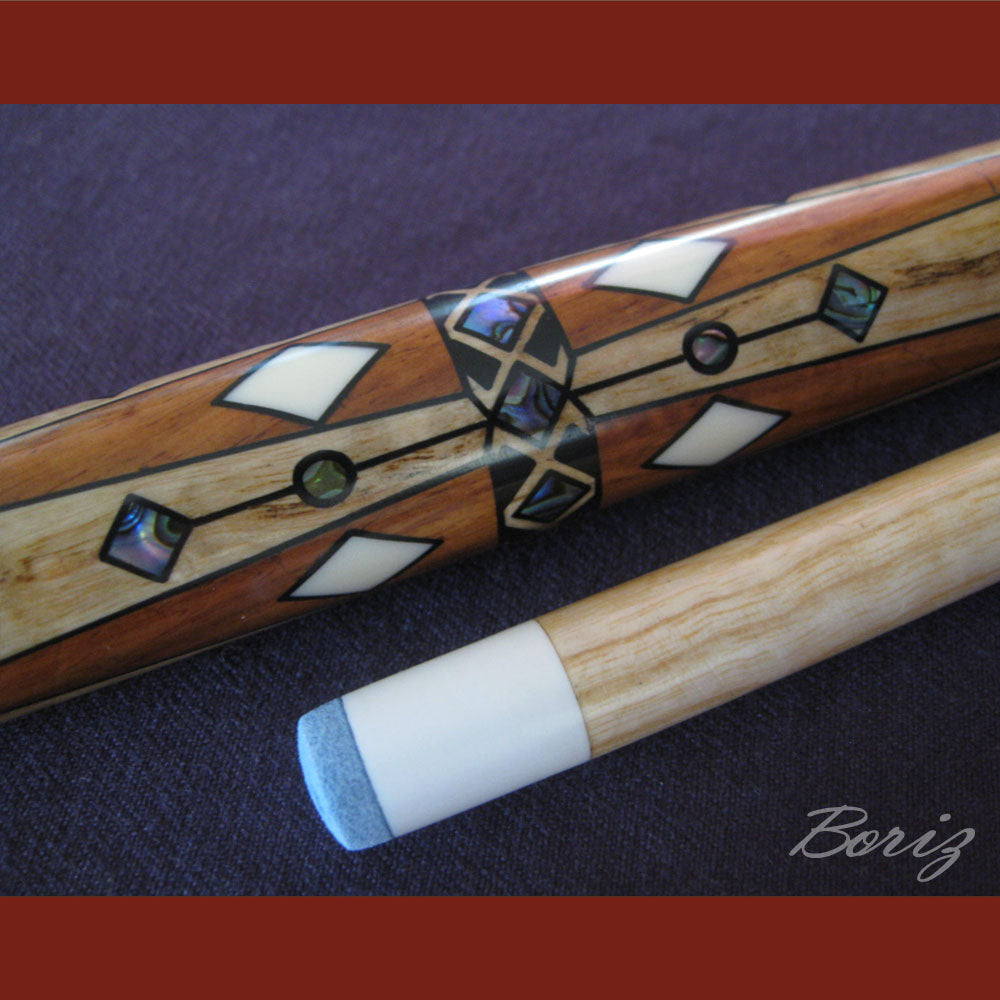 Boriz Billiards Raw Snake Skin Leather Grip Pool Cue Stick Original Inlay Artwork #BCC041