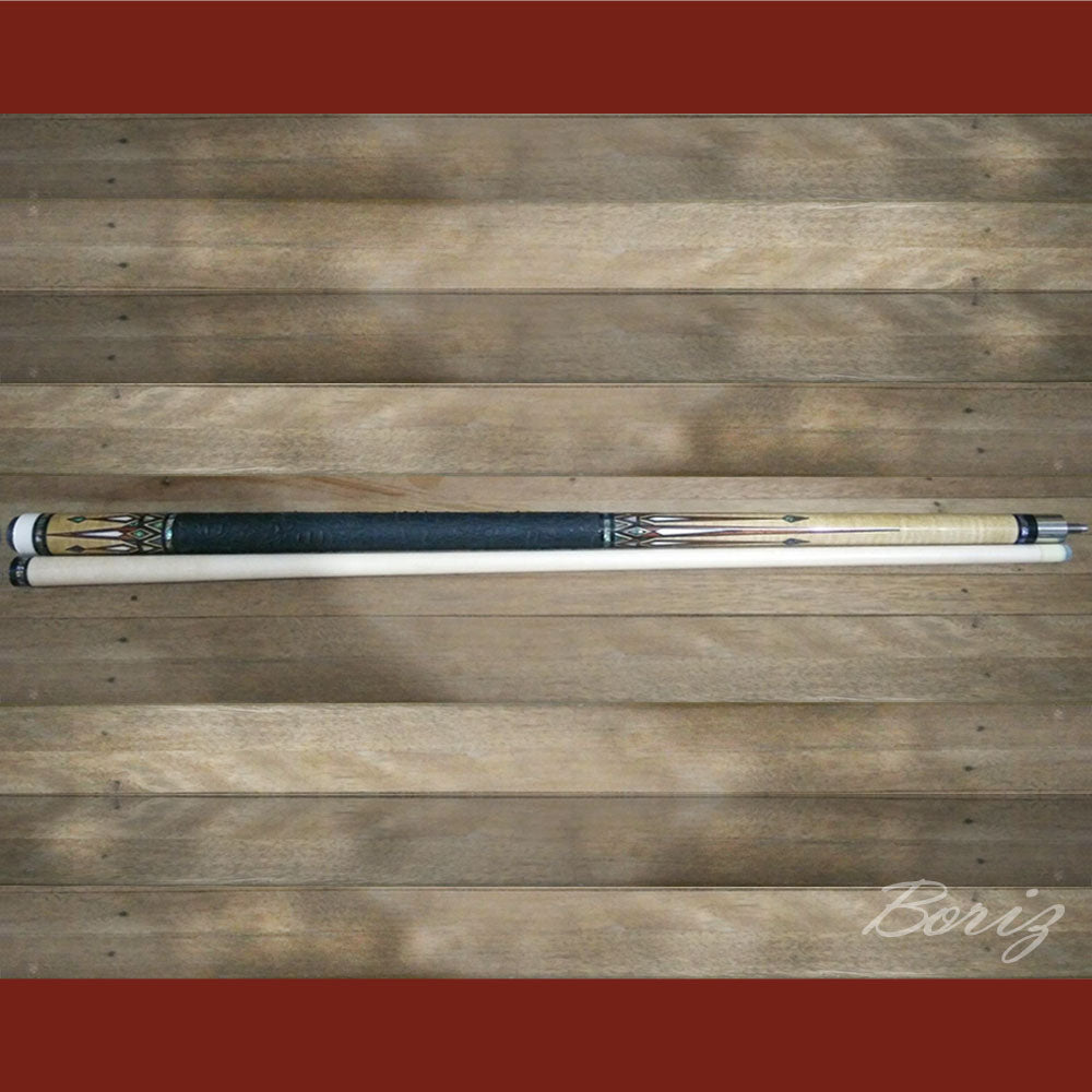 Boriz Billiards Black Leather Grip Pool Cue Stick Original Inlay Artwork #BCC055