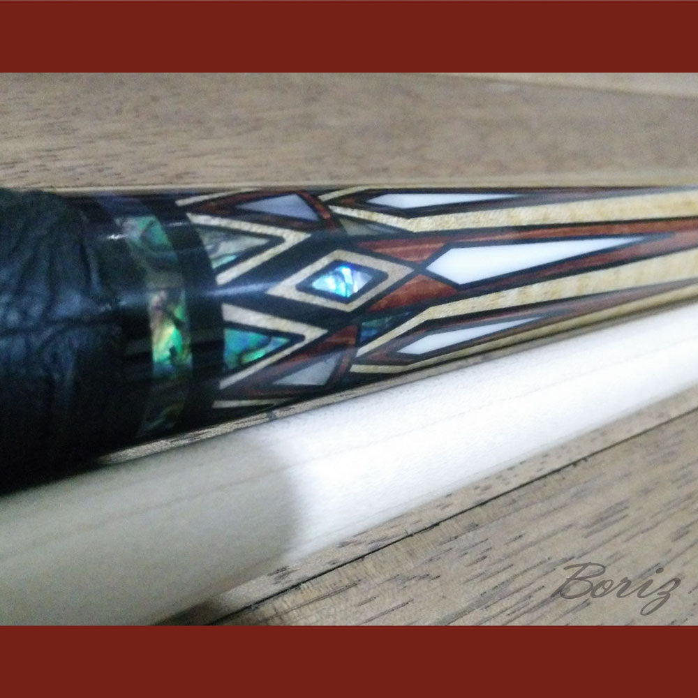 Boriz Billiards Black Leather Grip Pool Cue Stick Original Inlay Artwork #BCC055