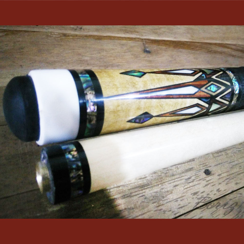 Boriz Billiards Black Leather Grip Pool Cue Stick Original Inlay Artwork #BCC055