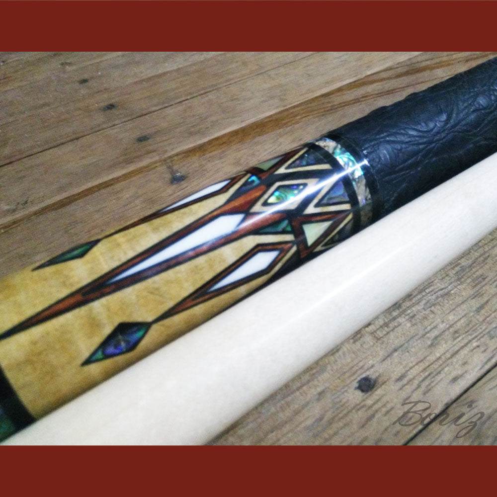 Boriz Billiards Black Leather Grip Pool Cue Stick Original Inlay Artwork #BCC055