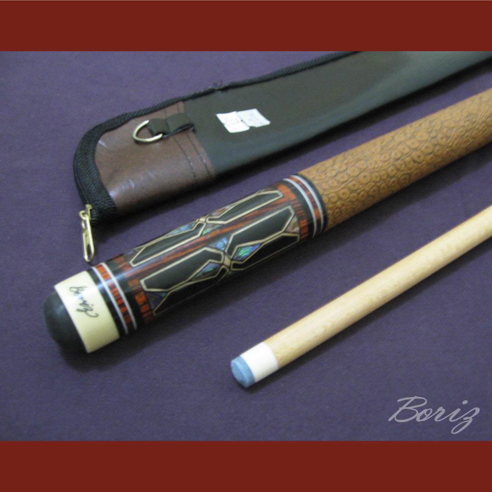Boriz Billiards Brown Snake Skin Leather Grip Pool Cue Stick Original Inlay Artwork #BCC048