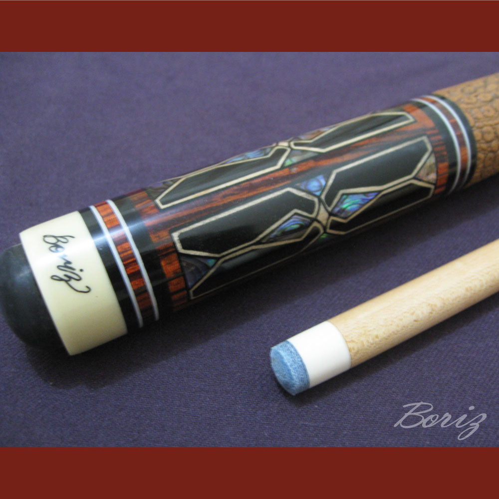 Boriz Billiards Brown Snake Skin Leather Grip Pool Cue Stick Original Inlay Artwork #BCC048