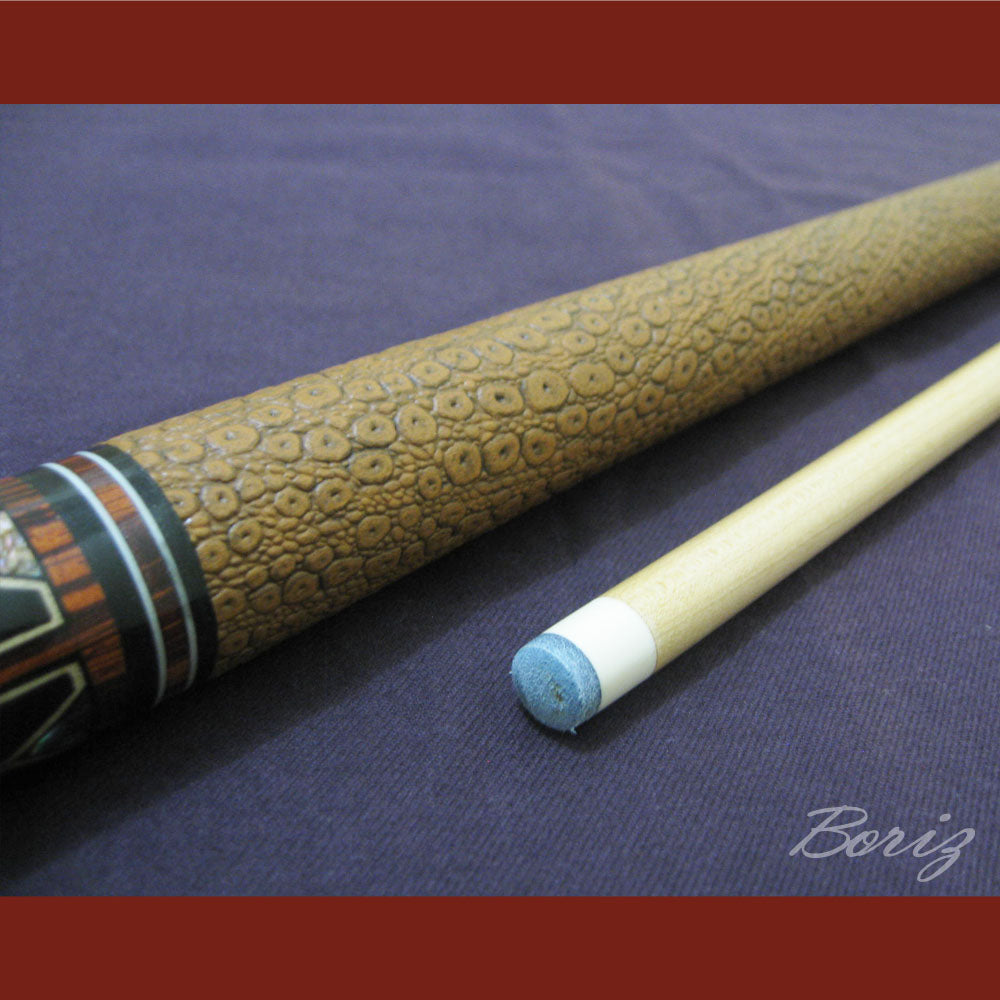 Boriz Billiards Brown Snake Skin Leather Grip Pool Cue Stick Original Inlay Artwork #BCC048