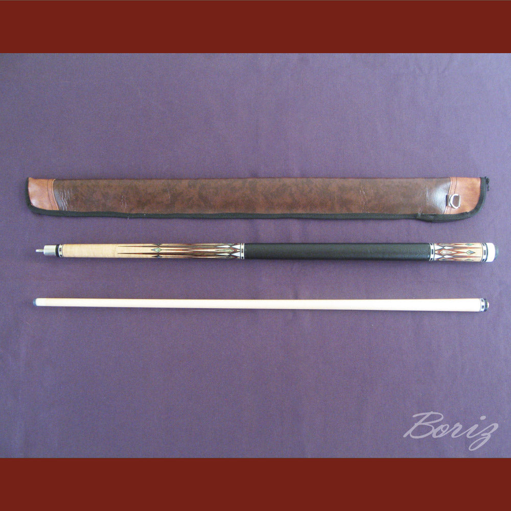 Boriz Billiards Smooth Black Leather Grip Pool Cue Stick Original Inlay Artwork #BCC042